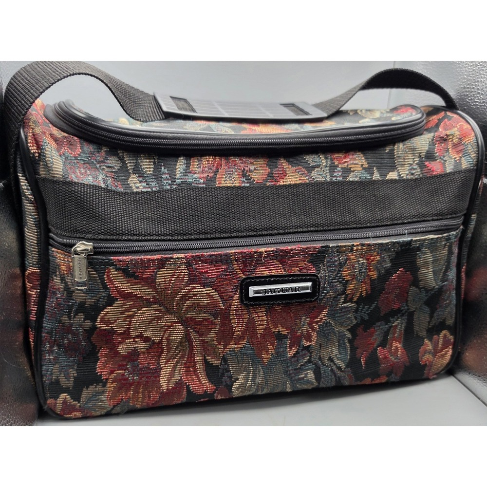 Vintage Jaguar Floral Tapestry Travel Bag Carry On Shoulder Weekender Luggage - Picture 1 of 4